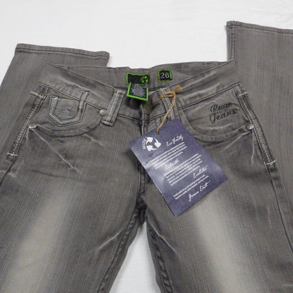 REUSE JEANS Eco-friend Straight Leg, 34” Inseam, Light Wash Jeans, Washed Gray,